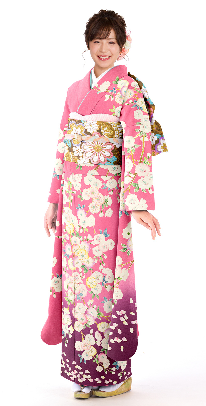 商品番号420しだれ桜と小花|ピンク 着物 振袖の画像