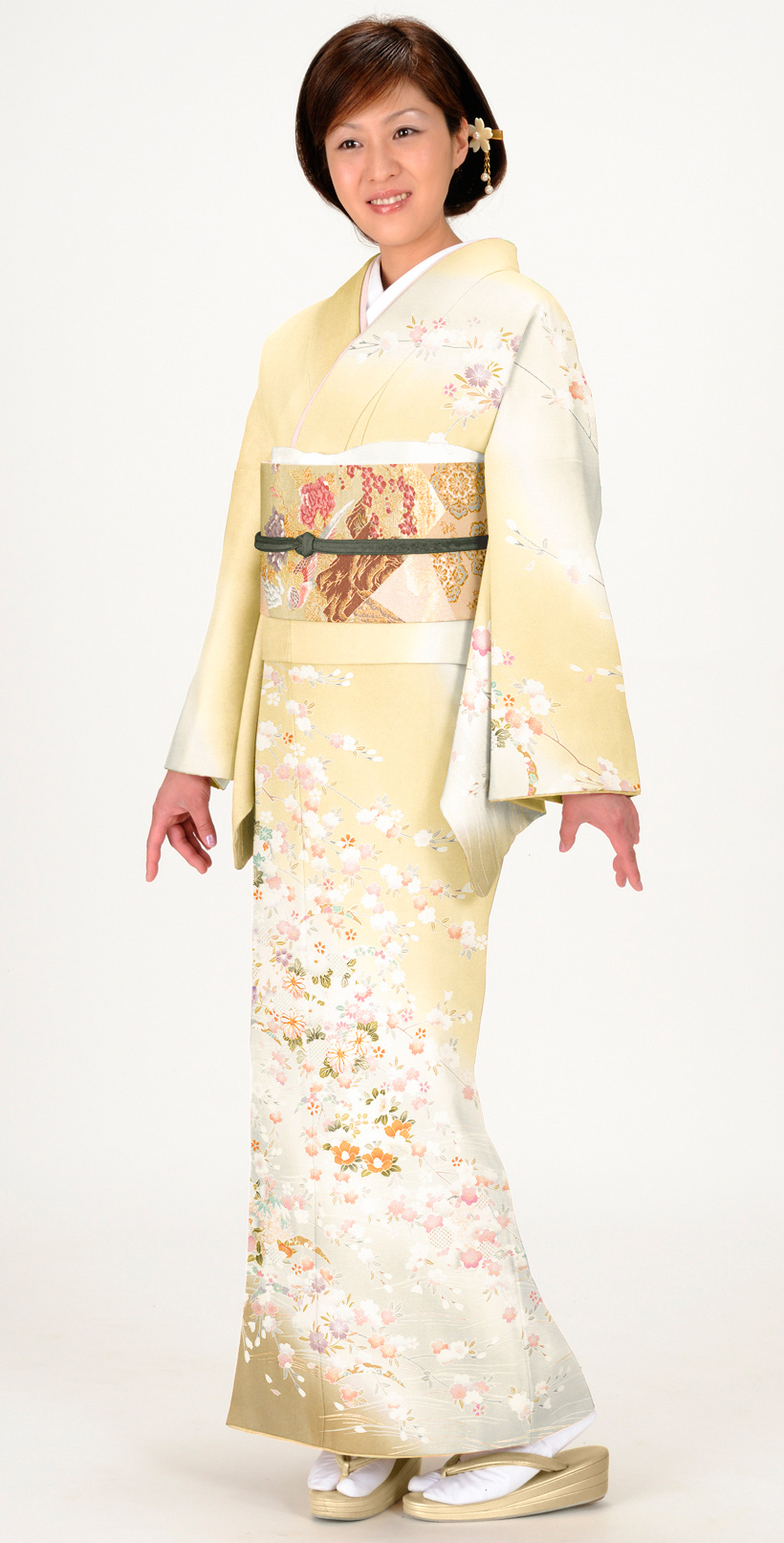 商品番号3214花丸としだれ桜|蒸栗色 着物 訪問着の画像